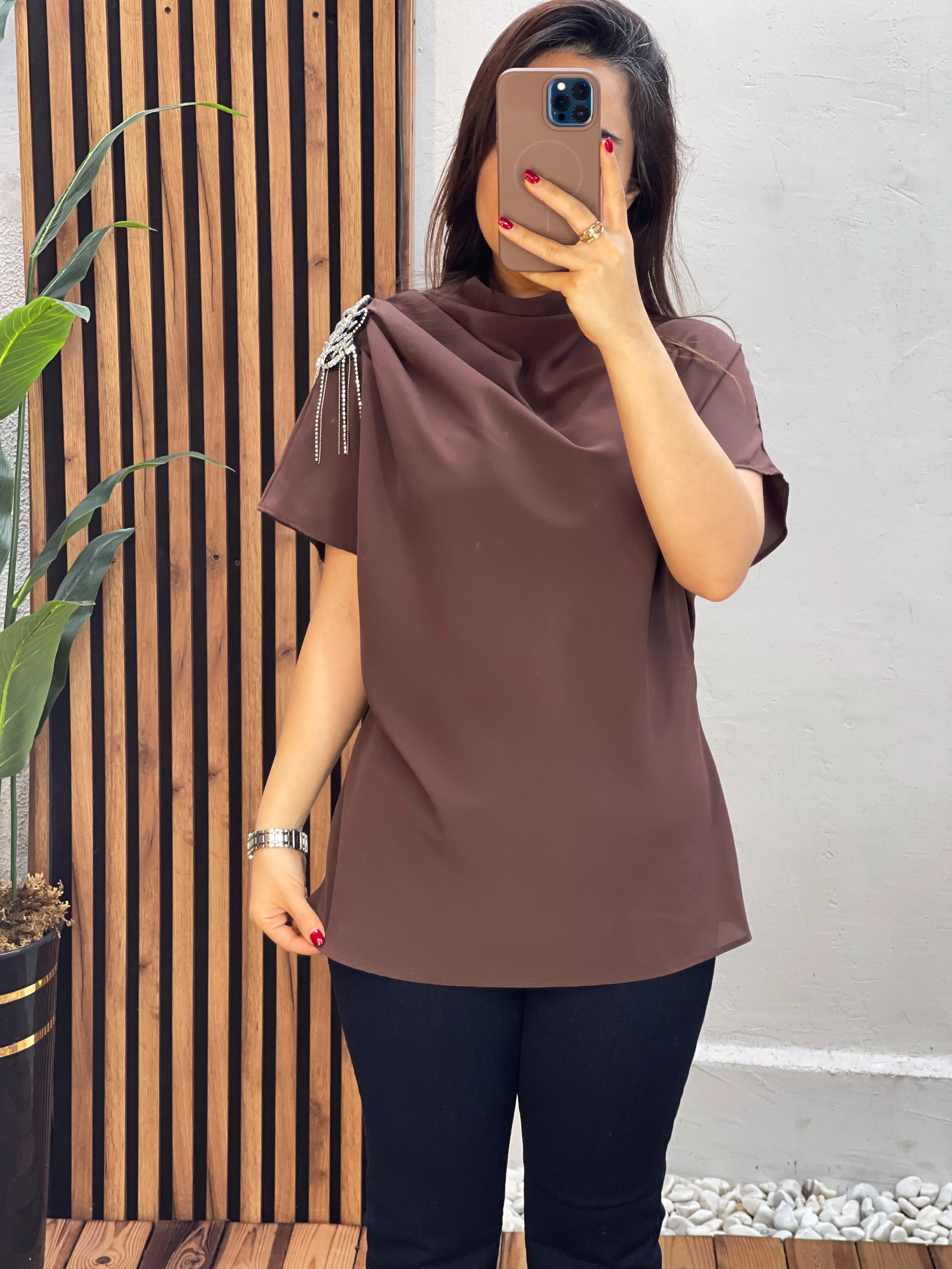 شومیز کرپ ساتن مجلسی ترک تگ گل سرشونه